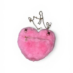 Plush Pink Heart Crossbody with Gold Chain Strap